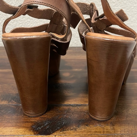 NNB sblock heel tan brown strappy leather platform shoes size 7 - Picture 6 of 16